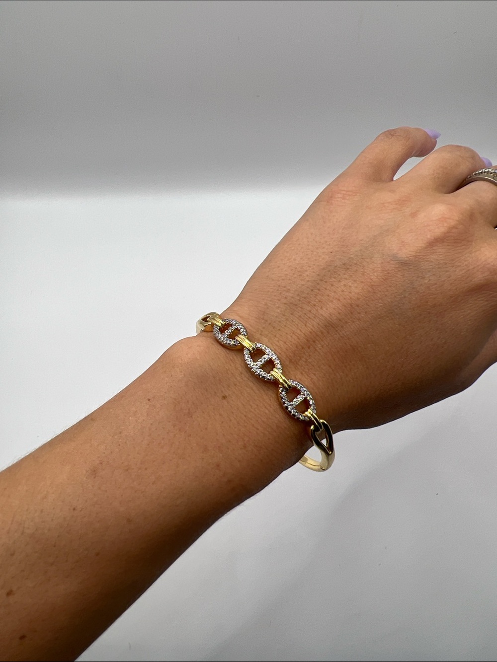 817. Gold and Silver Pave Link Bracelet 6 3/4”